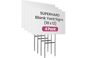 PartyPrints 4 Pack 18 x 12 White Blank Yard Signs with Metal Stakes, Waterproof Corrugated Plastic Signs for Rent, Sale, Party, Birthdays, DIY, Event, Advertising, Garden, Blank Lawn Signs for Outside