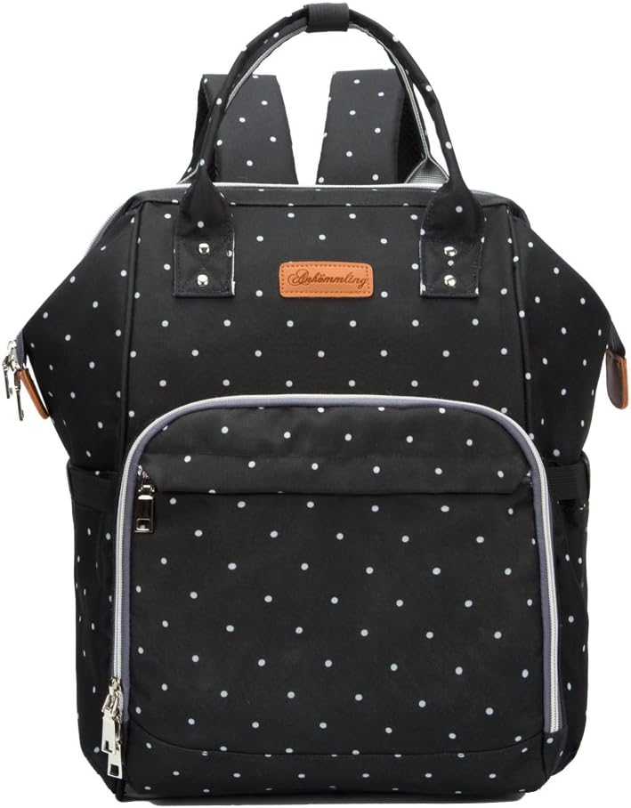 Gizwise Backpack Diaper Bag for Women Men Insulated Toddler Polka Dot Black Travel Backpack