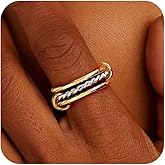 JINEAR Gold Stackable Rings for Women Non Tarnish 14K Gold Plated Interlocked Ring Gold Silver Mixed Metal Statement Rings Dainty Cubic Zirconia Band Thumb Ring Jewelry Gift for Women