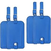 PATIKIL 4 Pack Luggage Bag Tags, PU Leather Suitcase Name Tags with Snap Travel Label Luggage Identifier Privacy Protection Travel Accessories, Blue
