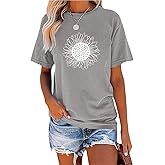 MaQiYa Womens Cute Sunflower Graphic Printed Tee Shirts Vintage Short Sleeve Cotton Shirts Tops