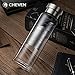 CHEVEN Magic Metal Plate Tea Tumbler & Glass Water Bottle 20oz / Ultra-Clear Borosilicate Glass with Spill-proof stainless Lid / Old Fashion Leather Insulated Thermo Sleeve