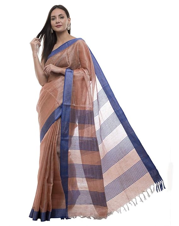 For Womens Bhagalpuri Tissue Linen Wine Saree With Plain Zari Border Contrast Blouse Piece