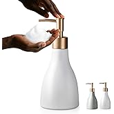 Gold Dispenser Bottle for Bathroom Countertop, Ceramic White Dish Soap Dispenser for Kitchen Sink Soap Pump Lotion, Modern Hand Soap Dispenser with Gold Pump for Liquid Laundry Shower 280ml