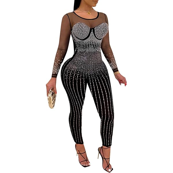 Amazon.com: Youmeisha Sexy Rhinestone Crystal Women Jumpsuit