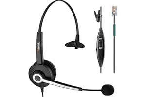 Wantek Corded Telephone Headset Mono w/Noise Canceling Mic for ShoreTel Plantronics Polycom Toshiba NEC Dterm Nortel Norstar 