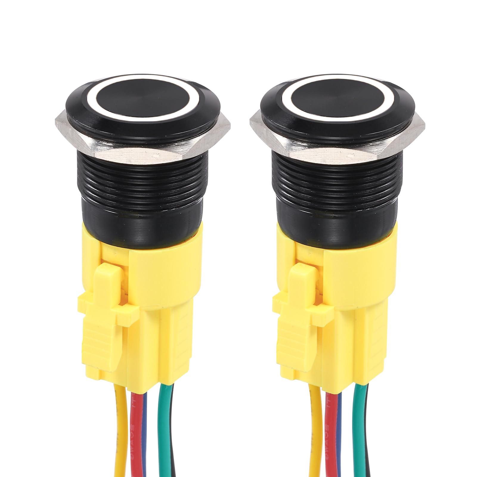 DMiotech 2 Pack 19mm / 3/4" Aluminium Alloy Latching Push Button Switch 12V 24VDC with White LED Ring Head 1NO1NC Socket Plug with Wire for Car Boat Systems Custom Setups