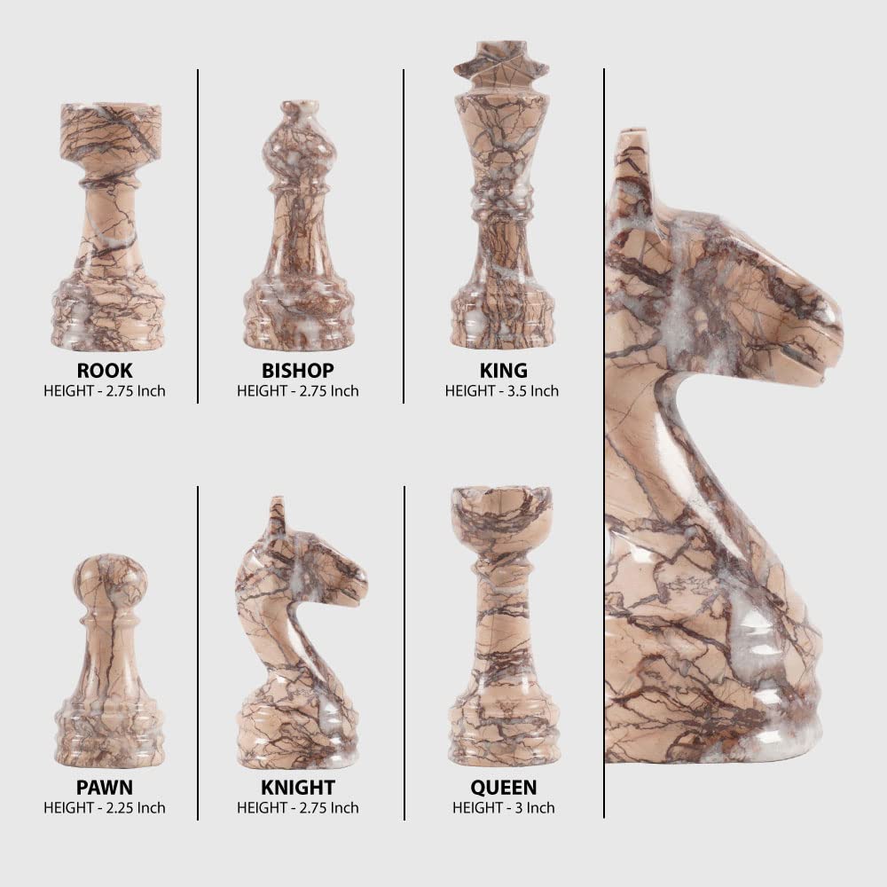 Radicaln Marble Chess Figures 3.5'' Inches Black and Marinara Handmade Chess Pieces Family Game Marble Chess Set Figures Chess Board Game