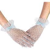 XXDingbs Women's Lace Tea Party Gloves Bow Tulle Short Gloves Costumes Evening Party Glove with Dot