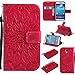 A-slim Galaxy S4 Wallet Case, (TM) Beauty Fashion Sun Pattern Embossed PU Leather Magnetic Flip Cover Card Holders & Hand Strap Wallet Purse Cover Case for Samsung Galaxy S4 I9500 - Red