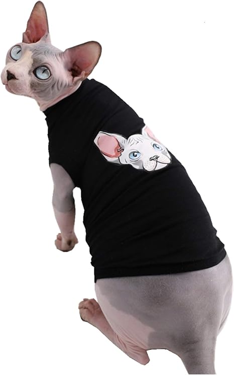 Amazon Com Sphynx Hairless Cat Breathable Summer Cotton Shirts Pet Clothes Pullover Kitten Vest T Shirts Sleeveless Cats Small Dogs Apparel Solid Color Xxl 11 13 Lbs Black Kitchen Dining