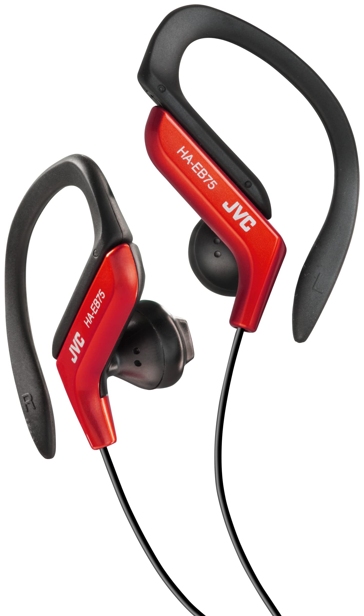JVC HA-EB75-RN-U Sports Headphones with Adjustable Hook. 5 Positions Adjustment, Splash-Resistant, Powerful Sound with Bass, 1.2 m Cable Compatible with Smartphone, Red