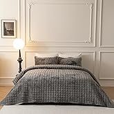 BOV Luxury Velvet King Size Comforter Set with Pillow Shams, Ultra Soft Quilt King Size Lightweight Bedspread Coverlet with Channel Box Stitch, All Season Bedding Set Gray 106"x96"