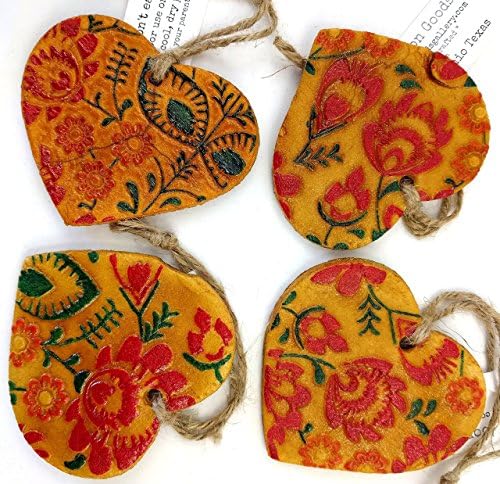 Floral Heart Ornament - Hand Painted. Holiday, Christmas, Valentines Day, Mother's Day, Wedding or Gift ornament. Made with flour, water, salt, shellac and ink. Handmade in San Antonio Texas