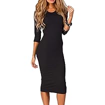Crew Neck Black Bodycon Midi Dress 