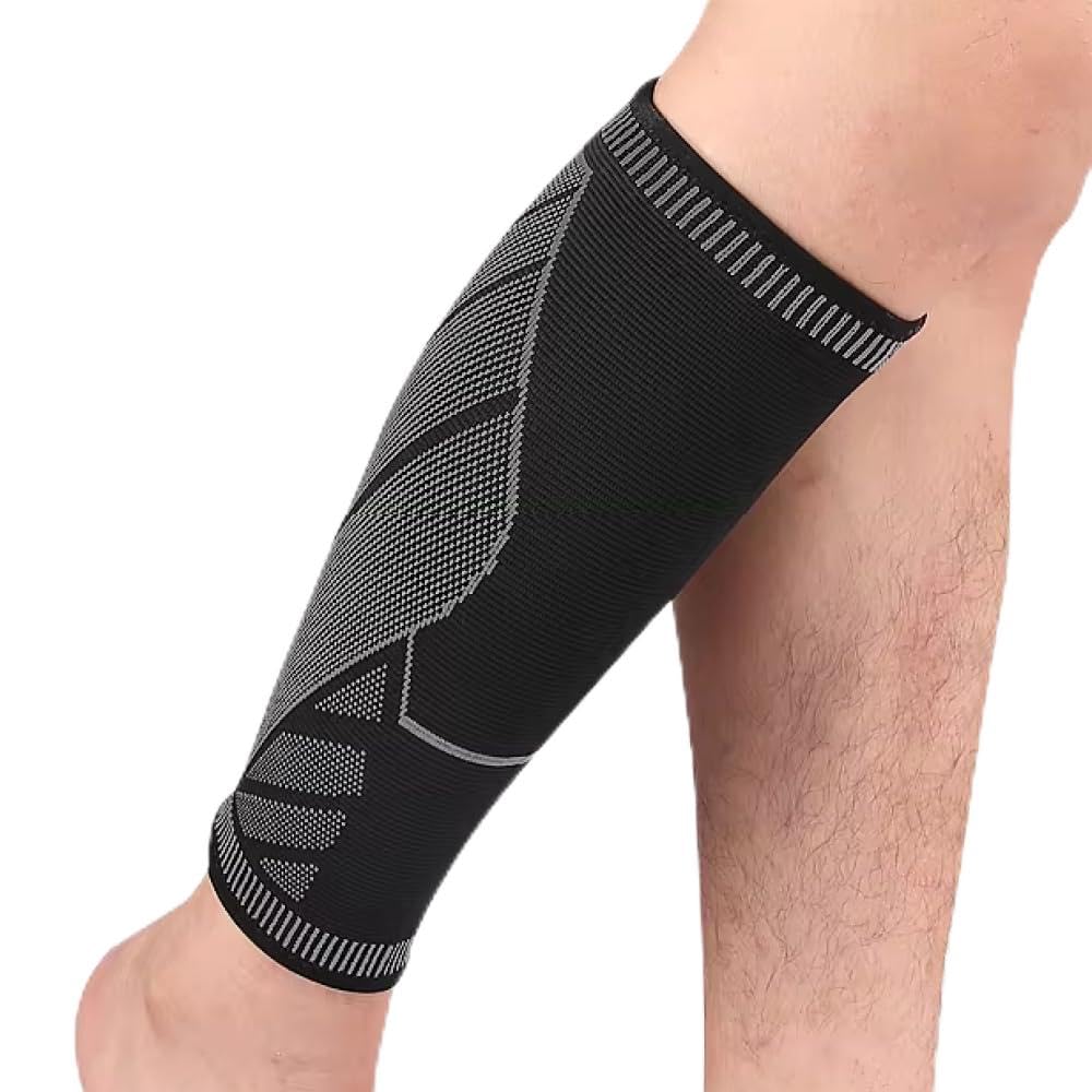 Atan Elastic Calf Compression Sleeve for Men & Women | Footless Medical Compression Socks | Ventilation Calf Brace for Pain Relief, Sports Recovery, Cycling, Travelling, Gym Calf Guards (M)
