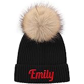 Personalized Baby Beanies Hats, Custom Embroidered Knitted Toddler Winter Pompom Cap with Name for Girls Boys