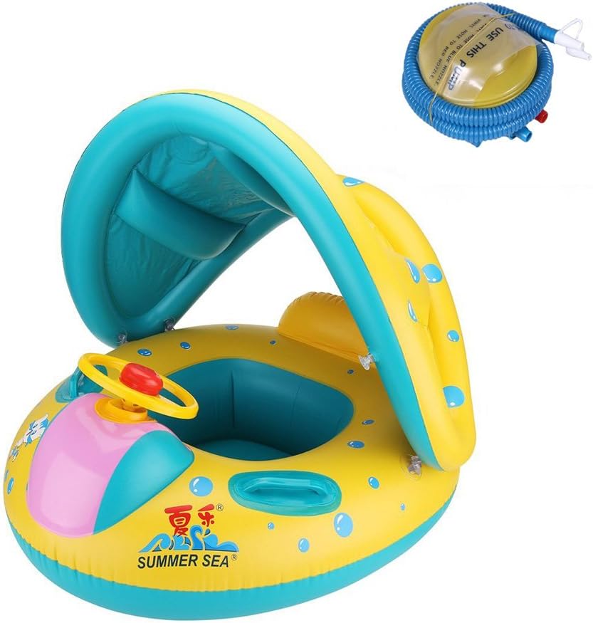 FullCurn Baby Swim Seat Ring Inflatable Safety Children Safety Bath Pool Floats with Sunshade and Air Pump for 6 - 36 Months Toddler
