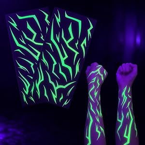 Vagilelf 50 Counts Glow in the Dark K-Style Demon Mark Tattoos, 2 Sheets | Pale Purple by Day, Luminous Green in the Dark, My
