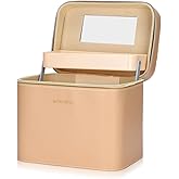 Sluxa Fashion makeup box, Portable leather hard cosmetic case with mirror, Sturdy train case make up box for women adults. (Double- yellow)