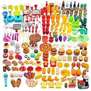 Image of CatchStar Play Food Variety Pretend Food Durable Toy Food Set for Kids Toddler Play Kitchen Outdoor Picnic Foods Accessories Plastic Vegetable Toys Playset Portable Mesh Bag 340 Piece