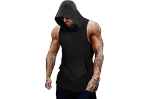 TUREFACE Mens Workout Sleeveless Tank Top Bodybuilding Hooded Muscle Shirt Gym Fitness Cut Off T Shirt