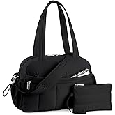 TOPDesign Travel Duffel Bag for Women, Puffer Gym Bag Sports Tote with Wet Pocket, Carry On Weekender with Luggage Sleeve (Black)