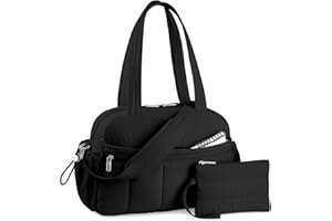 TOPDesign Travel Duffel Bag for Women, Puffer Gym Bag Sports Tote with Wet Pocket, Carry On Weekender with Luggage Sleeve (Black)