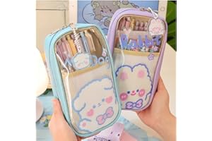 AONUOWE Kawaii Pencil Case Aesthetic Cute Clear Large Pencil Pouch School Supplies for Teen Girls (Blue Puppy)
