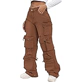 ThusFar Women's High Waist Baggy Jeans Flap Pocket Cargo Pants Loose Denim Pants Streetwear