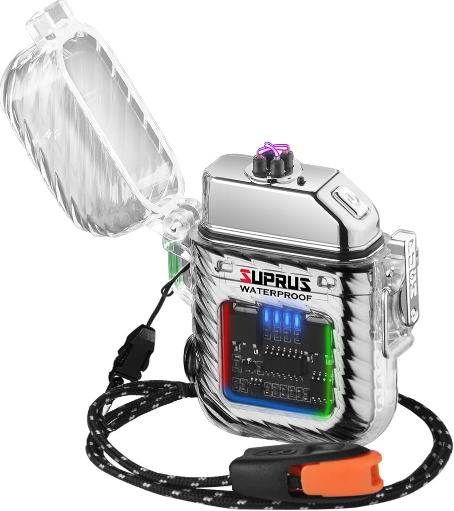 SUPRUS Luminous Lighter USB Rechargeable Arc Lighter 3 Modes Survival Whistle