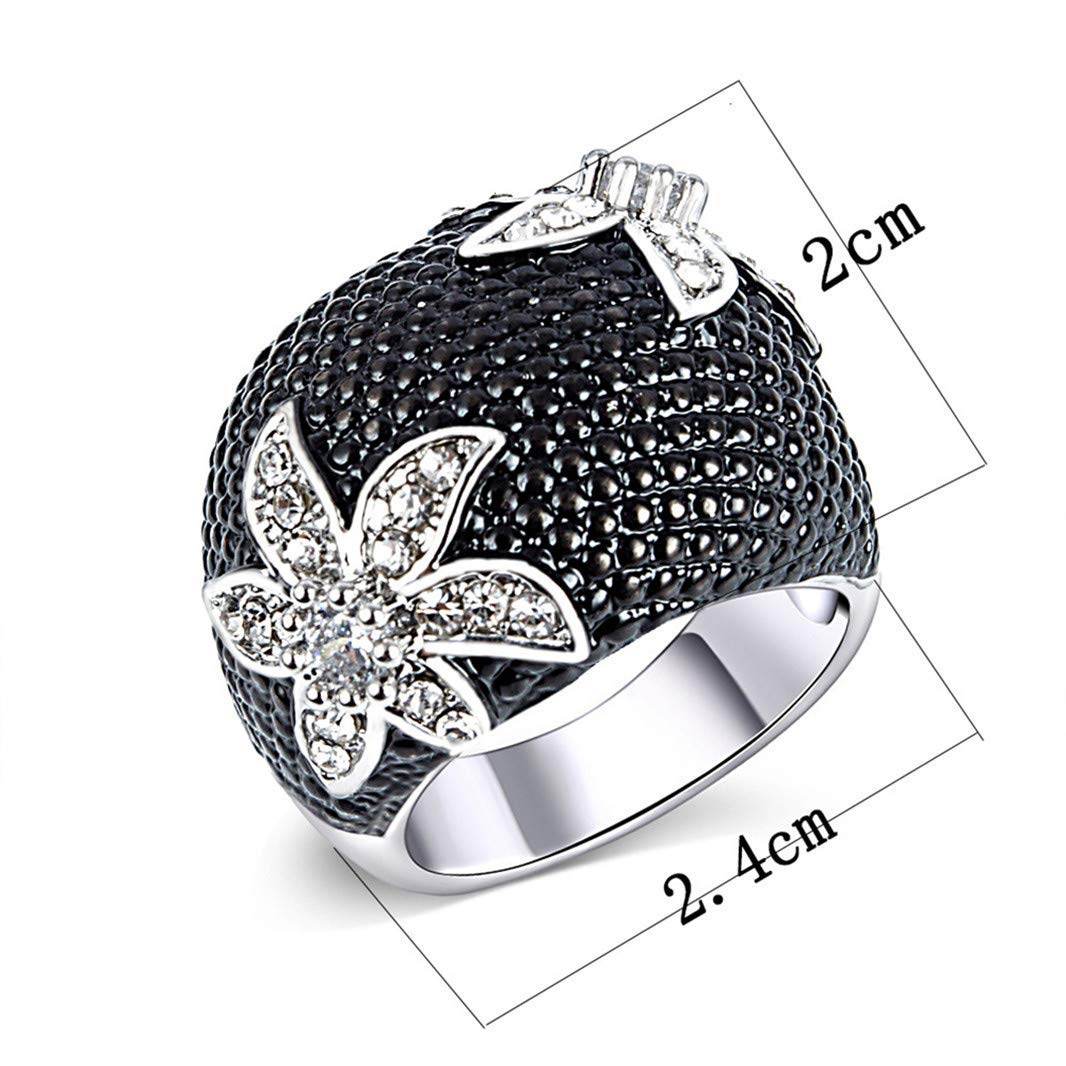 QBSPORTS Fingerring, Vintage-Stil, Strasssteine, hohl, Blume, für Hochzeit, Verlobung, Schmuck - 7