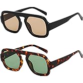 MUNSADE Trendy Square Aviator Sunglasses for Women Flat Top Designer Stylish Frame Sun Glasses Vintage Shades