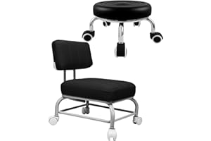 Vapaa taide Rolling Stool Chair with Back Support and Rolling Seat with No Back Heavy Duty Roller Chair Cute for Garage Mechanic Kids Home Flooring and Cleaning 2 Pack