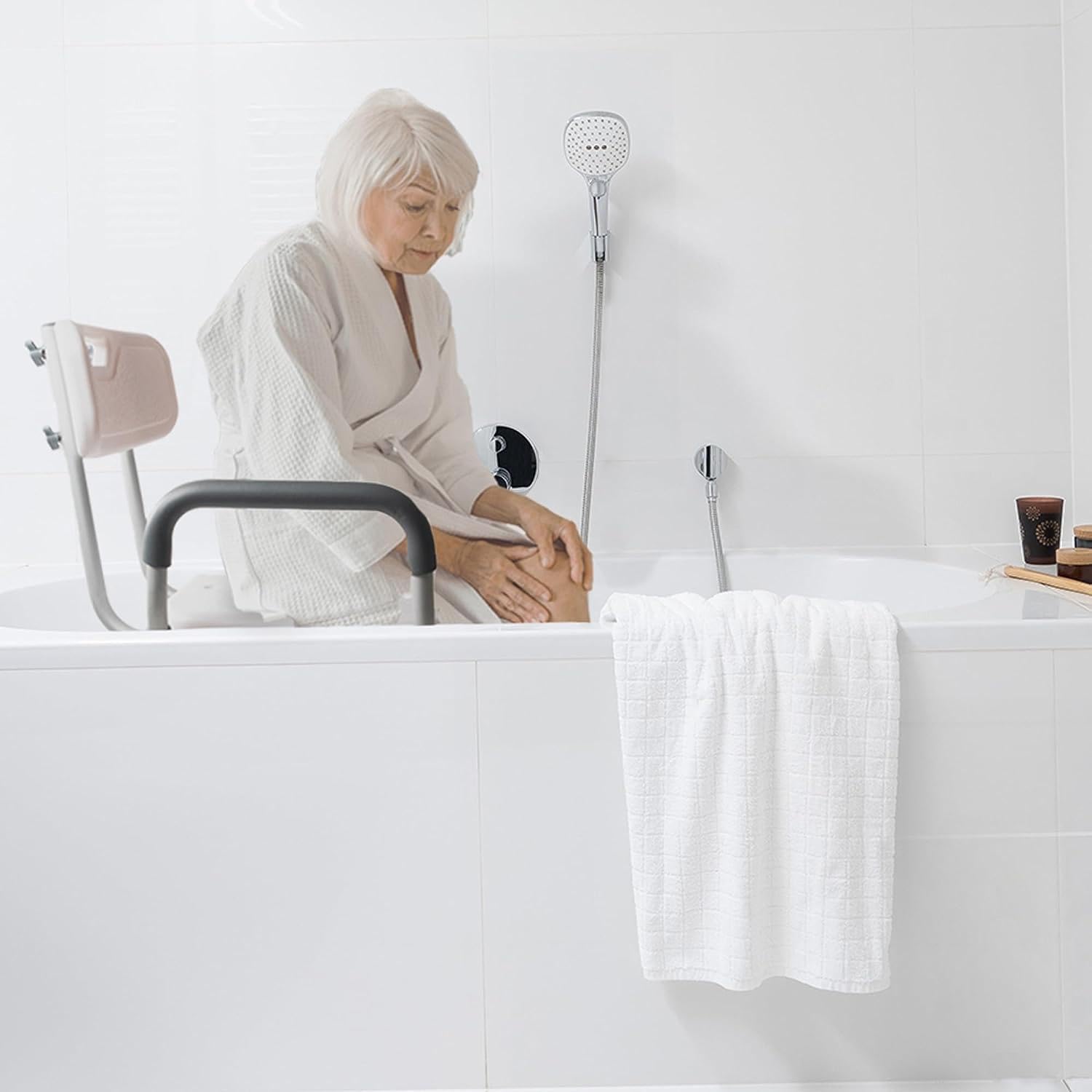 Vaunn FSA/HSA Eligible Medical Shower Chair Bath Seat with Padded Arms, Removable Back and Adjustable Legs for Bathtub Safety and Supports Weight up to 350 lbs