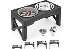 CICONIRA Elevated Dog Bowls with Slow Feeder, 4 Adjustable Heights Raised Dog Bowl Stand with Two 1.3L Stainless Steel Food & Water Bowls, Adjusts to 2.8”, 8.6”, 10.2”, 11.8” for Large Medium, Small Dog & Cats