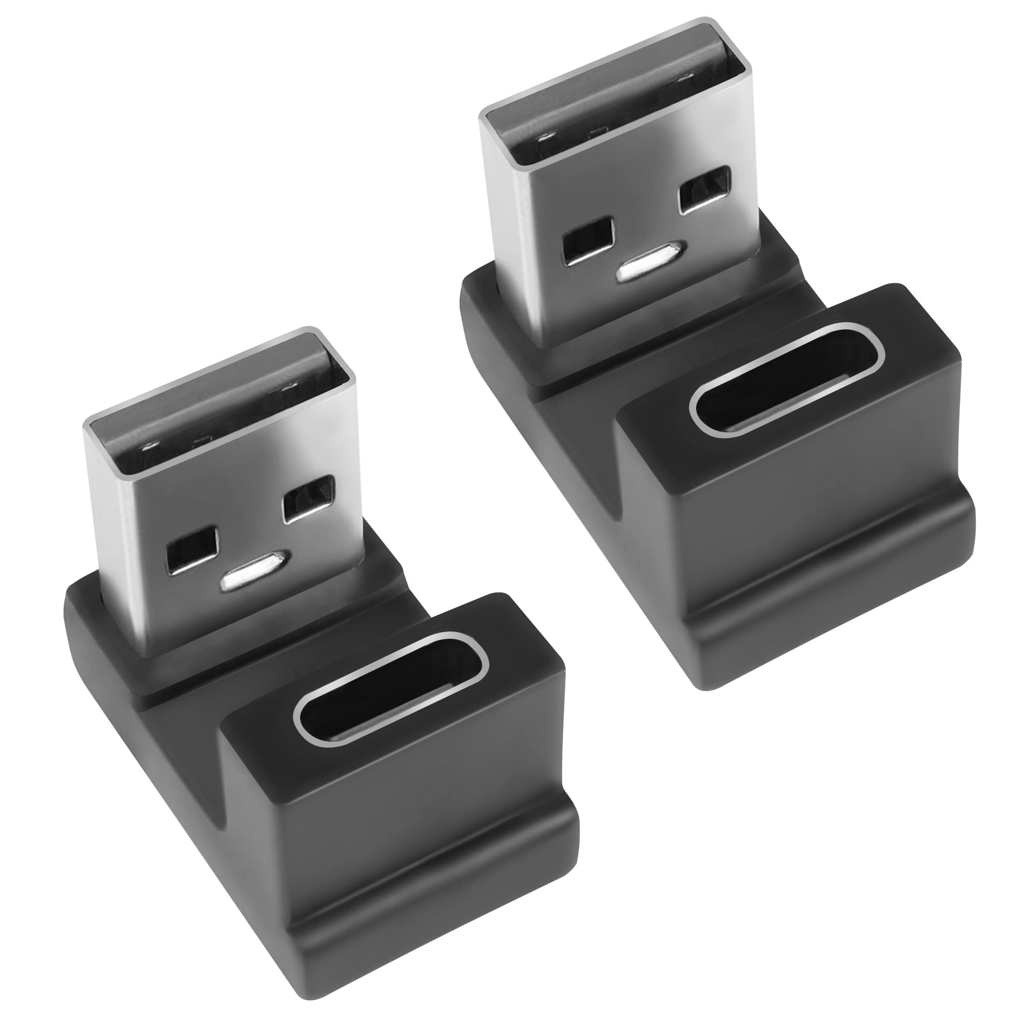 QIANRENON USB 3.1 to USB C U-Shape Angle Adapter 10Gbps USB A Male to USB C Female 180° Angle Connector, for 3A Charging OTG Data Transfer, for laptop Tablet,2Pcs (Female up)