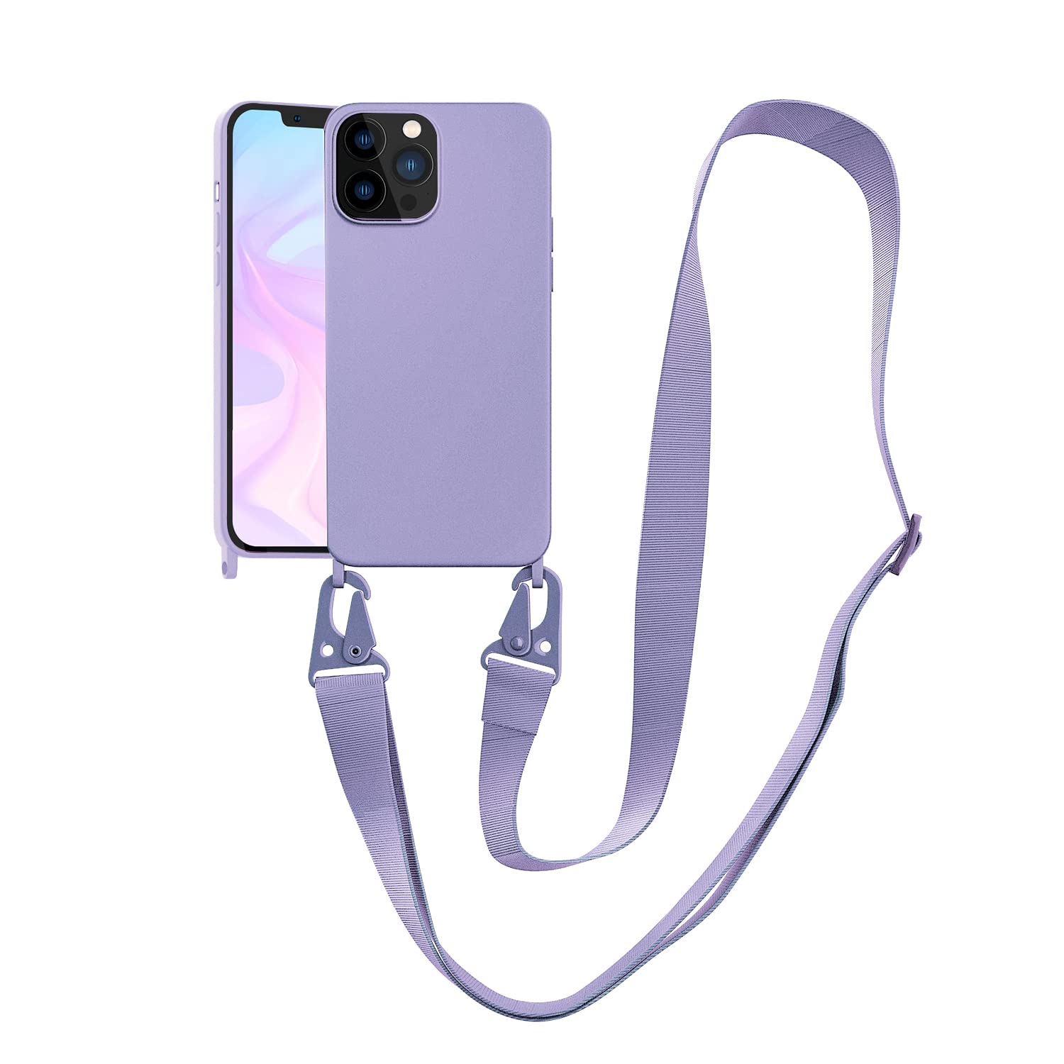Photo 1 of VooDirop Compatible with iPhone 13 Pro Max Case, iPhone Case with Strap Crossbody Lanyard Adjustable, Silicone Phone Cover for iPhone 13 Pro Max, 6.7’’ Lavender Purple