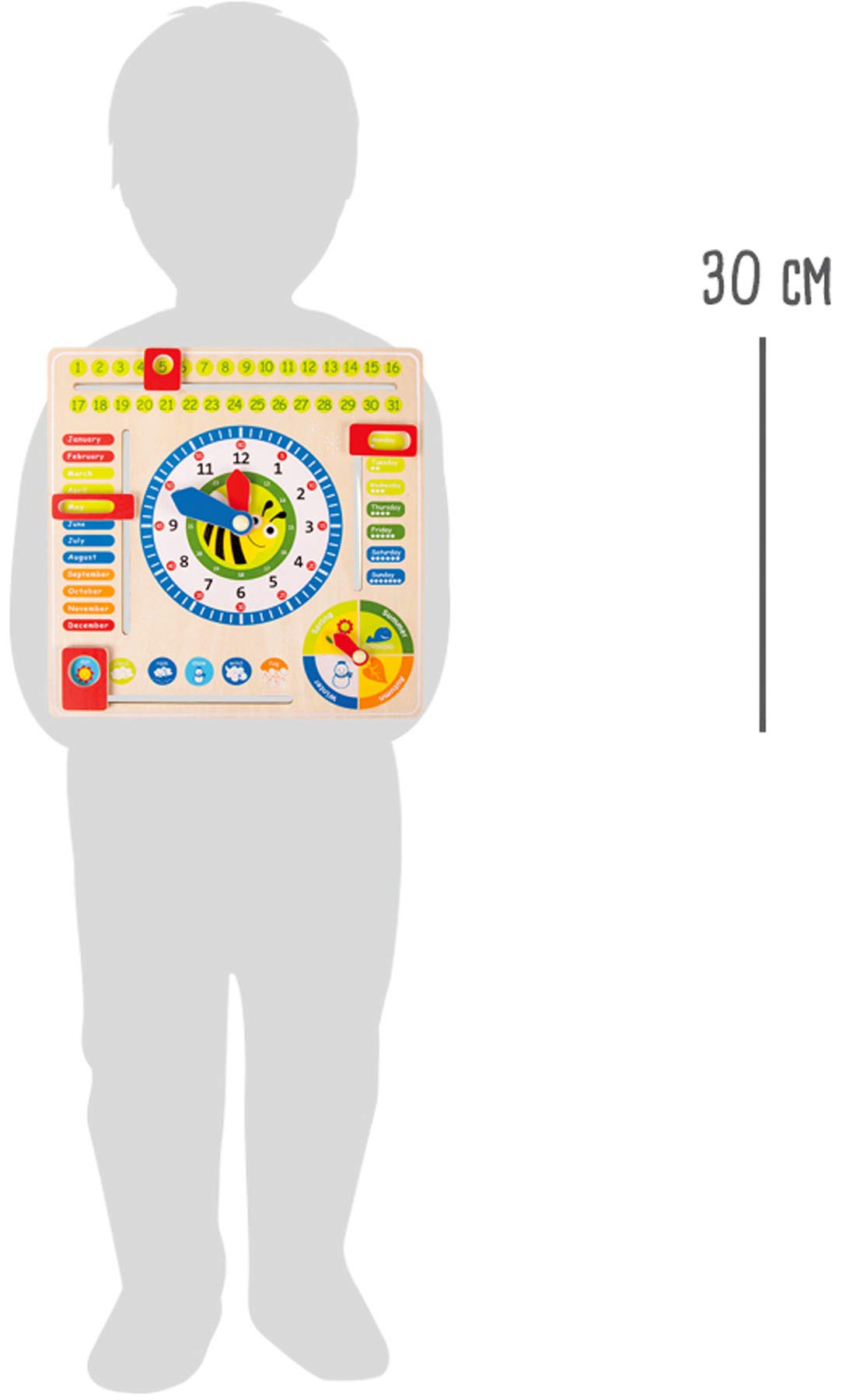 Small Foot Wooden Toys Educational Board Date, Time & Season Wooden Educational Toy Playset Designed for Children 3+, Multi (4768)