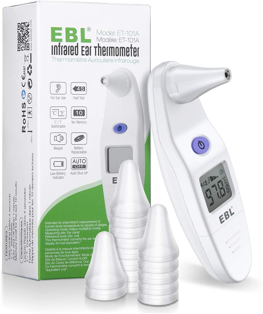 EBL Medical Digital Ear Thermometer, Professional Infrared Thermometer Probe (Including Battery), CE FDA Certified