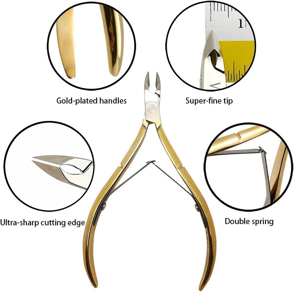 Rui Smiths Professional Cuticle Nippers, Gold-Plated Carbon Steel, French Handle, Double Spring, 6mm Jaw (Full Jaw) - Image 4