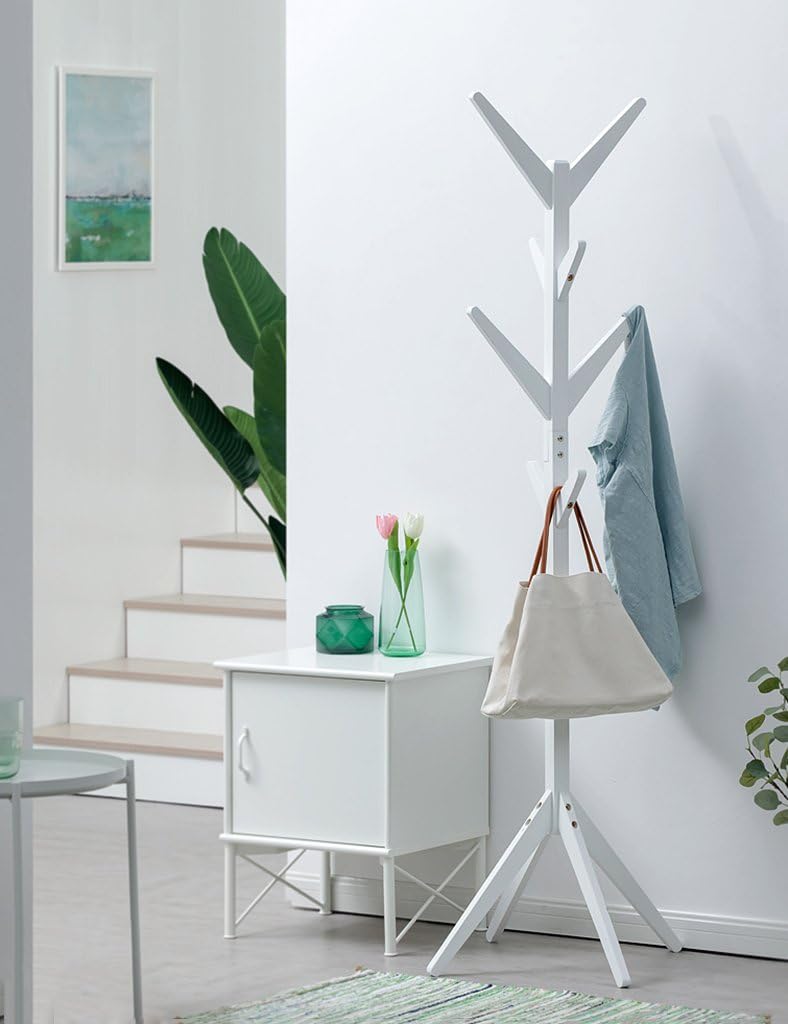Coat Racks SUBBYE Freestanding Solid Wood Clothes Rack Tree Shape Bedroom Eco-friendly Children Closet 4 Colors Optional Clothes Rack (Color : White)