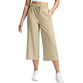 Soothfeel Women's Capri Pants Loose High Waisted Wide Leg Lightweight Travel Hiking Pants for Women Casual Summer with Pocket Khaki XXL