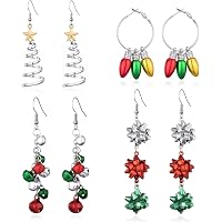 thumbnail image 2 of Christmas Dangle Earrings Set, Bell Light Bulbs Hoop Drop, Xmas Tree Jewellery For Women... 2 of 12