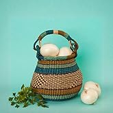 Small Blue Green Boho Pot Basket, Fruit Bowl, Kitchen Countertop Storage, Shelf Basket, Living Room Decor, Harvesting, Flower Girl Basket, Wicker, Woven
