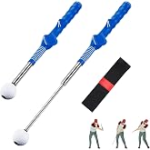 welspo Retractable Golf Swing Trainer Aid, Left-Handed, Blue | with Arm Band , Grip Trainer, Warm-up and Rhythm Click Sound, Indoor/Outdoor Use