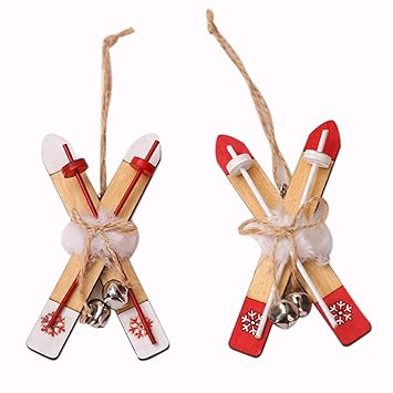 Amazon Com 2pcs Christmas Ornament Wooden Sled Xmas Tree Ornament