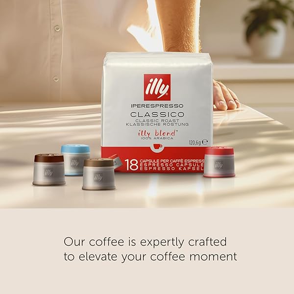 ILLY COFFEE IPERESPRESSO CAPSULES – SINGLE-SERVE COFFEE CAPSULES & PODS – SINGLE ORIGIN COFFEE PODS – CLASSICO MEDIUM ROAST WITH NOTES OF CARAMEL – FOR IPERESPRESSO CAPSULE MACHINES – 18 COUNT