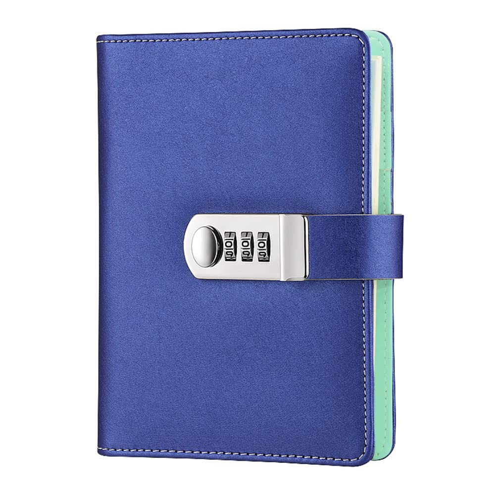 LinYesh PU Leather Refillable Password Notebook, Journal Diary Planner with Combination Lock, Loose-Leaf Lined Personal Sketchbook with Card Slots and Pen Holder, 185x135mm