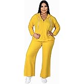 Tycorwd Women's Plus Size Two Piece Outfits Sweatsuits Sets Long Sleeve Full Zipper Hoodies Wide Leg Pants Tracksuit Sets